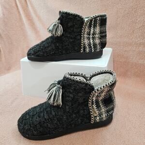Muk Luks Women's Knit Slipper Booties with Tassel and Plaid Accents